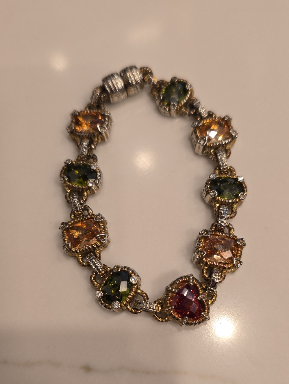 Multi-Stone Gems Crystal Bracelet Silver Brass Silver Rhinestone Vintage Heart